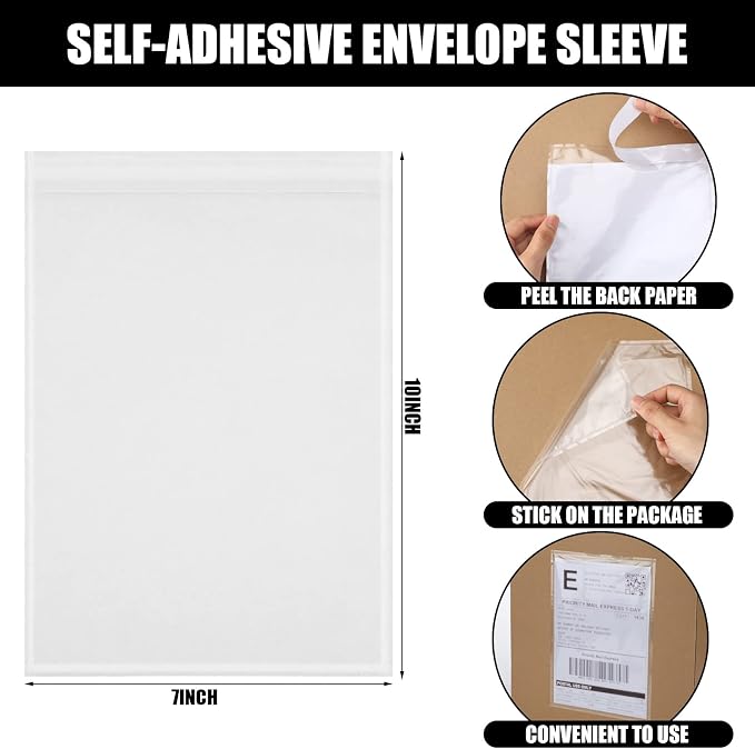 Geetery 1000 Pcs 7"x10" Packing List Envelopes Clear Self-Adhesive Shipping - Image 2