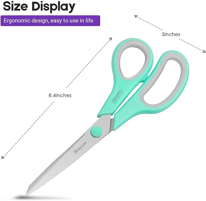 Scissors, iBayam 8" All Purpose Scissors Bulk 3-Pack, Ultra Sharp 2.5mm Thick - Image 2