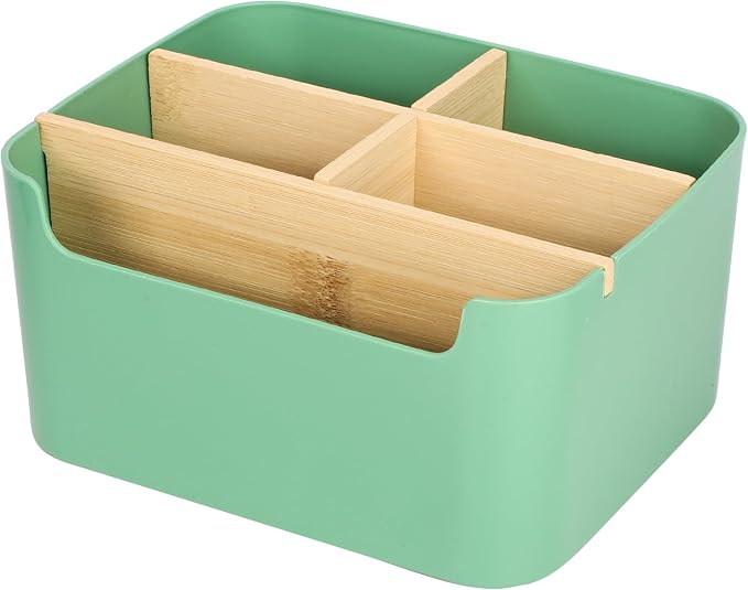 Segarty Green Remote Control Holder, Detachable Divided Bamboo Desk Organizer by Segarty