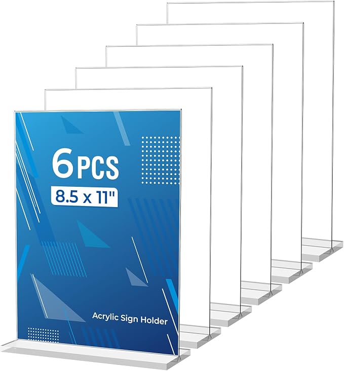 6 Pack Acrylic Sign Holder 8.5 x 11 Inches, Vertical Flyer Display Stand by Dooiclear
