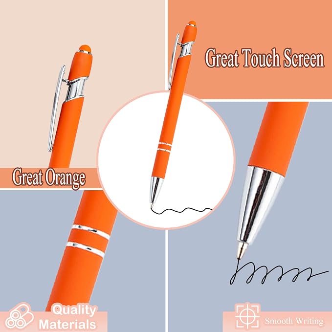 Pasisibick 12-Pack Orange Ballpoint Pens - 2 in 1 Metal Stylus - Image 4