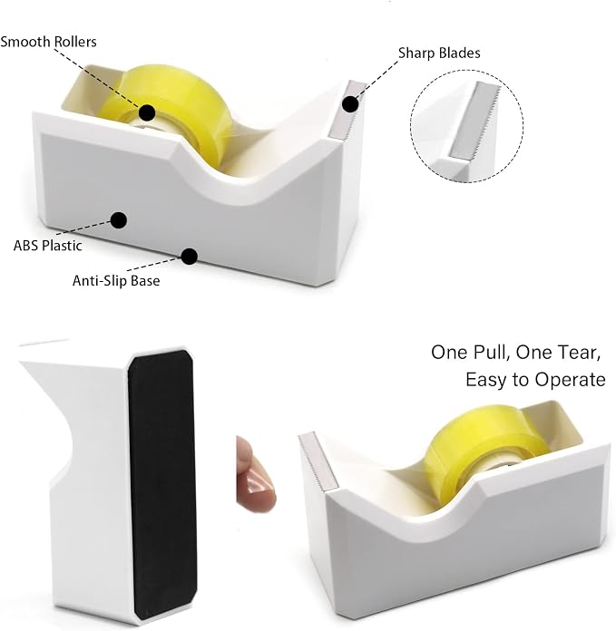 White Office Supplies, Shellvcase White Desk Accessories, Stapler and Tape - Image 4