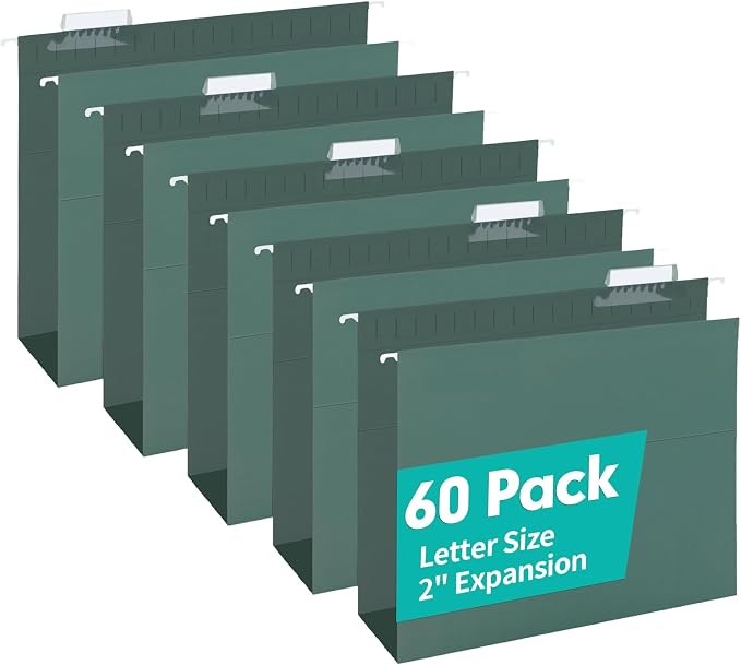 HERKKA Extra Capacity Hanging File Folders, 60 Pack Reinforced Letter Size by HERKKA