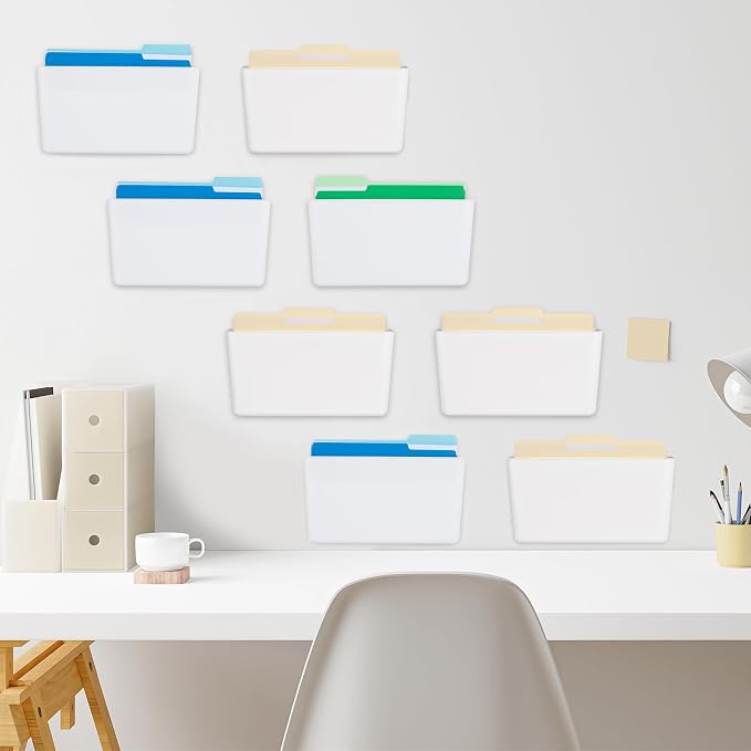 EASEPRES 8 Pack White Plastic Single Pocket Hanging File Organizer, Wall Mount - Image 4