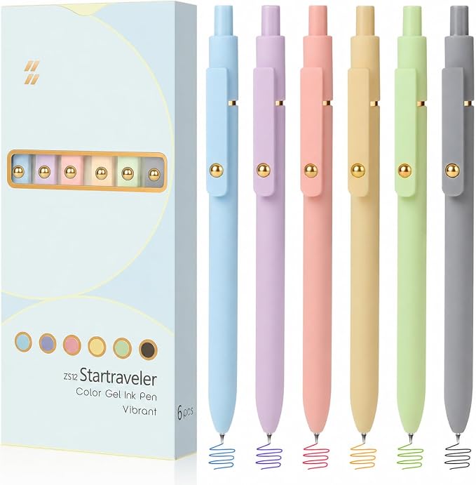 FIOVER Colored Pens, 6 Pack Colorful Gel Pens, Quick-Dry 0.7mm Medium Point by FIOVER