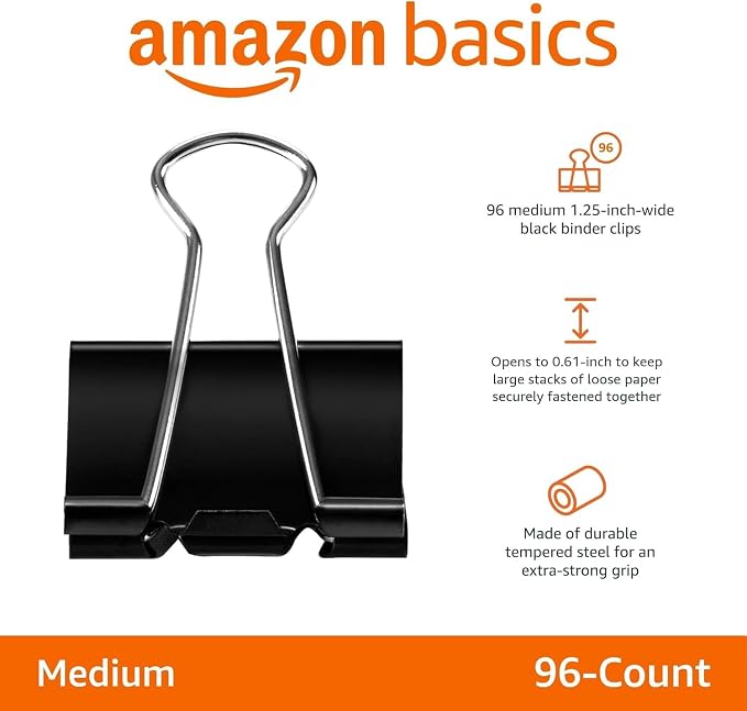 Amazon Basics Sturdy Binder Clips, Office Supplies, Medium 1.25 in, Document - Image 4