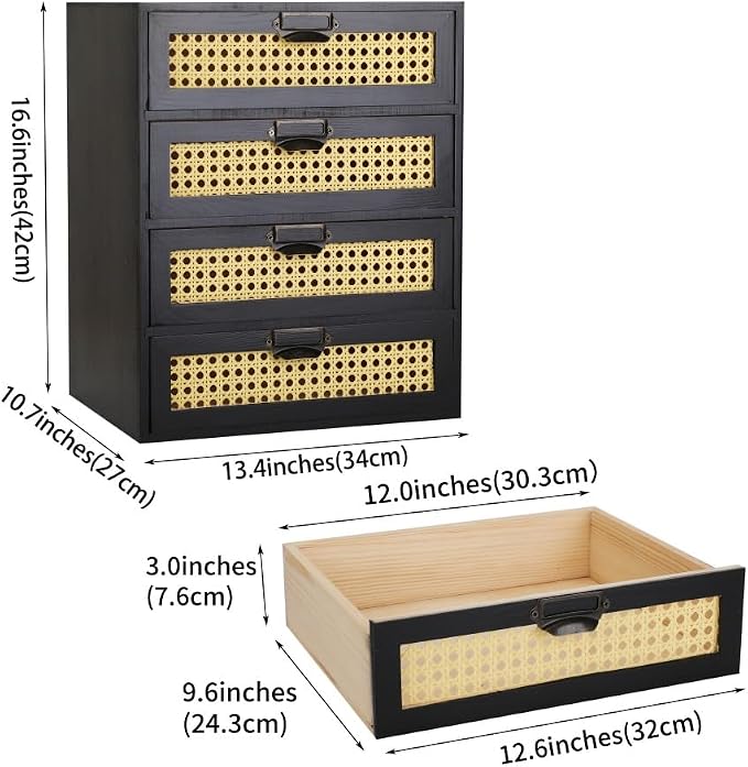 GoooodGIFT Large Wooden Drawer BoHo Desk Organizers Wooden Storage Dox - Image 3
