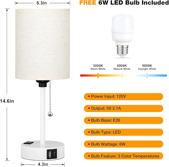 Small Bedside Lamp for Bedroom Nightstand - Image 4