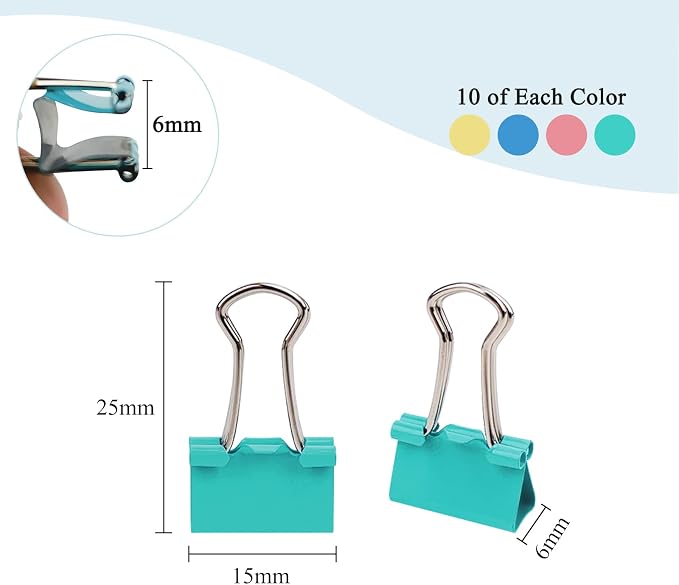 40-Pack Mini Binder Clips in 4 Colors, 15mm/0.6-Inch Small Paper Clips - Image 2