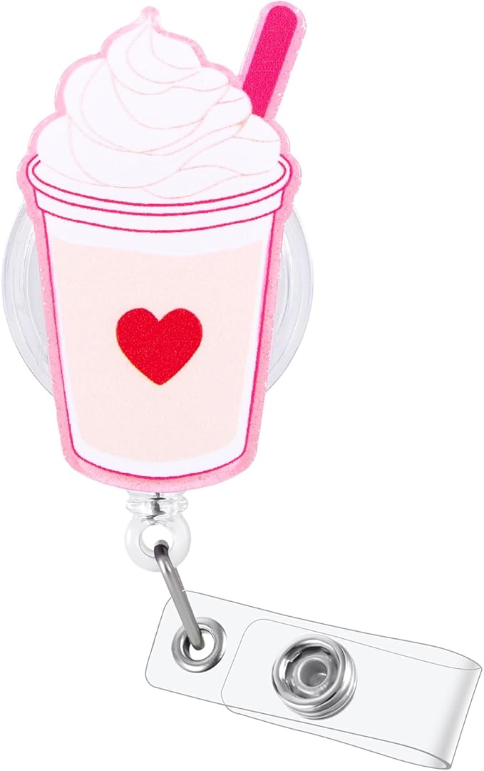 Funny Iced Coffee Nurse Badge Reel, Cute Retractable ID Badge Holder, Name Tag by LINAYOHA