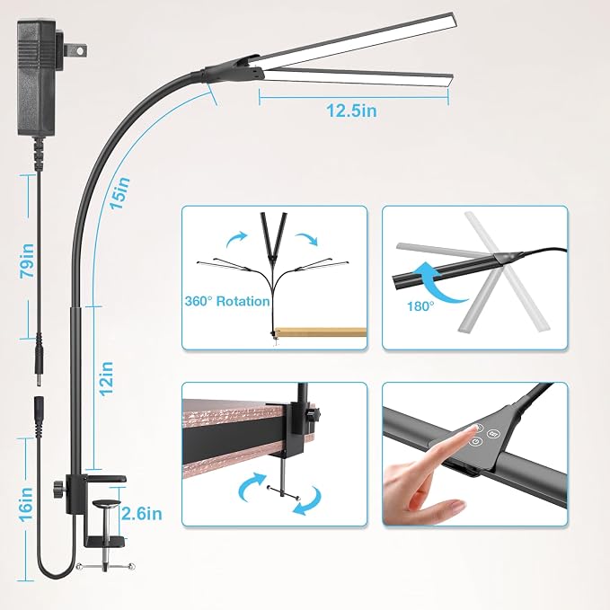 Hensam Desk Lamps for Home Office, Adjustable LED Desk Light - Image 7