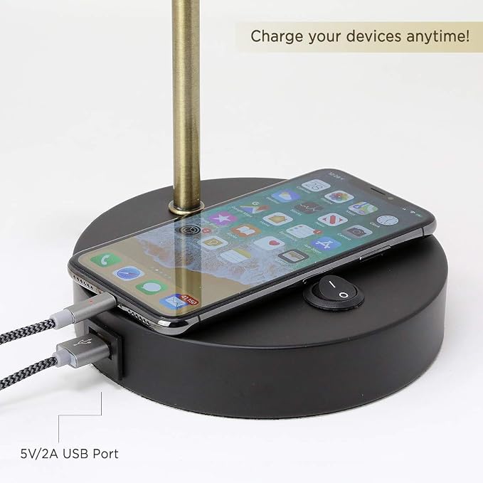 O’Bright LED Desk Lamp with USB Charging Port, Metal Lamp, Flexible Swivel Arms - Image 3