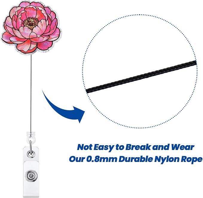 Pink Peony Floral Funny Nurse Badge Reel, Cute Elegant Flower Design - Image 5