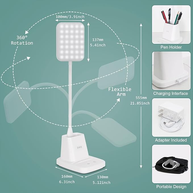 LED Desk Lamp with Wireless Charger, Sailstar White Desk Light with Pen Holder - Image 6