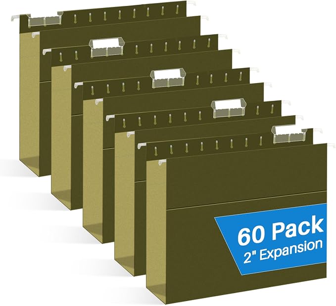 Extra Capacity Hanging File Folders, RAZCC 60 Pack Letter Size Reinforced by RAZCC