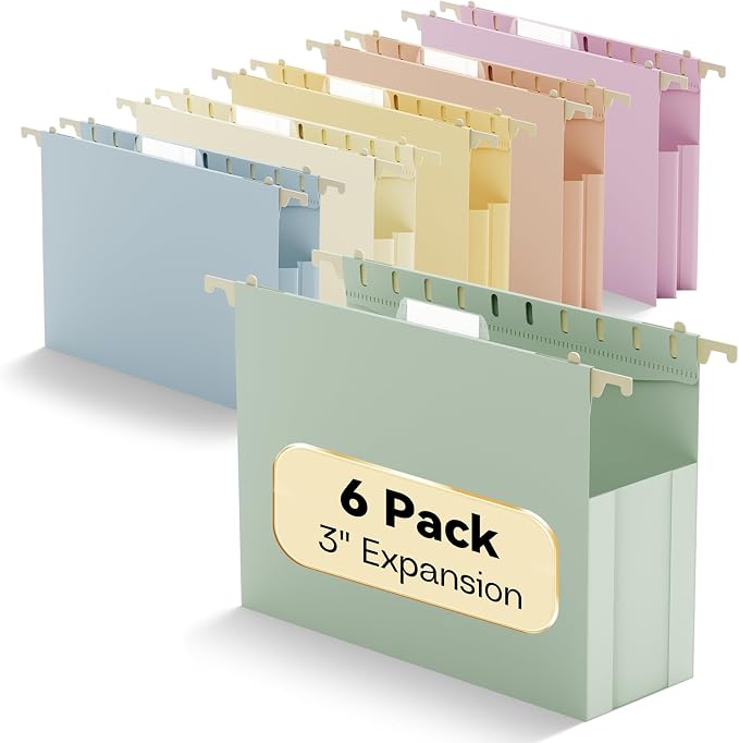 Plastic Hanging File Folders Extra Capacity, Expandable Large Pastel Hanging by NORDUN