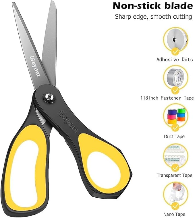 iBayam 8.5" All Purpose Nonstick Scissors, Titanium Scissors - Image 5