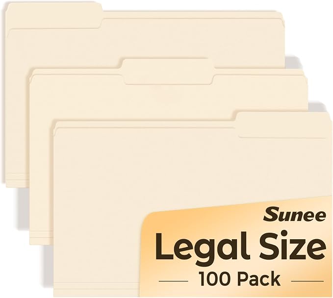 SUNEE Manilla Folders Legal Size, 100 Per Box, Durable Paper File Folders by SUNEE