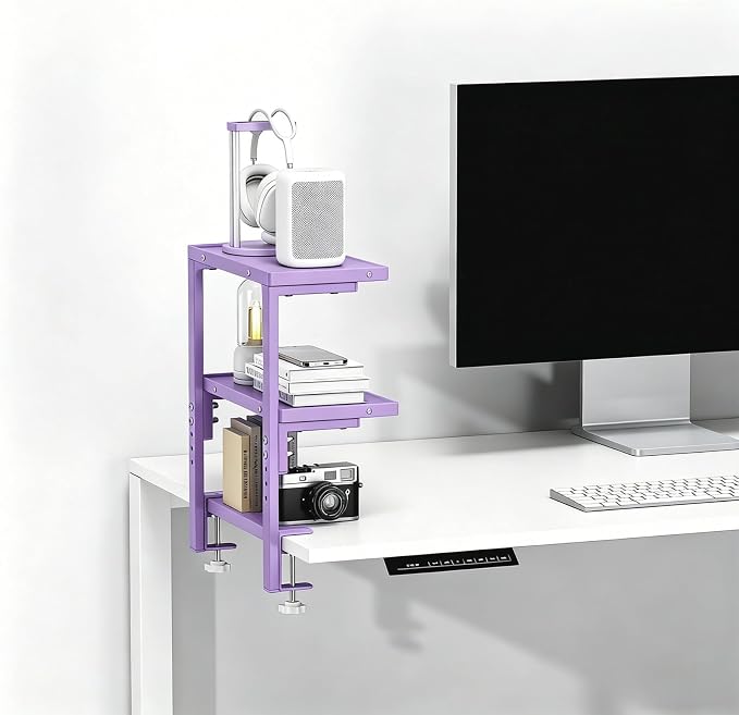 2-Tier Desk Shelf, Expandable Under Desk Storage, Clamp on Desk Shelf, Desktop - Image 6