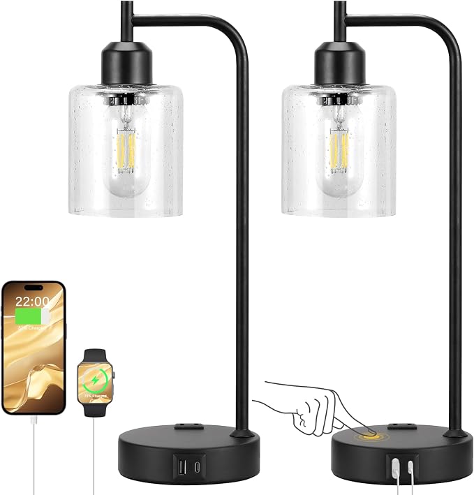 Industrial Touch Table Lamps for Bedrooms Set of 2 - Image 7
