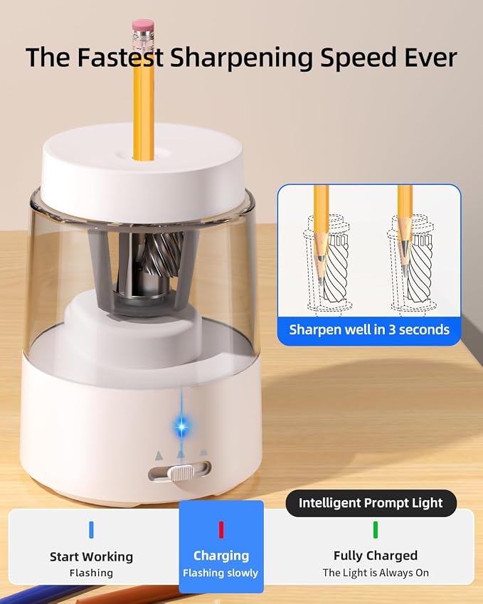 ZMOL Electric Rechargeable Pencil Sharpener, Automatic Pencil Sharpeners - Image 5