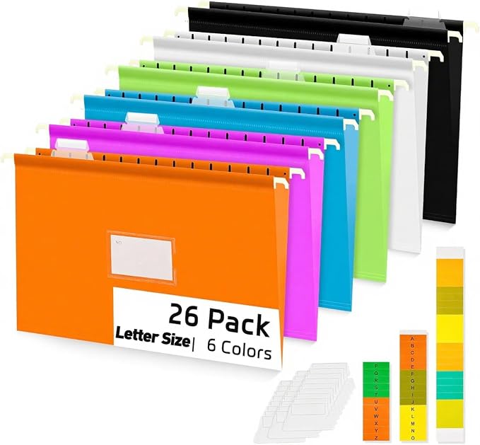 BOENFU Hanging File Folders, Letter Size, 26 Pack Sturdy Plastic Hanging by BOENFU
