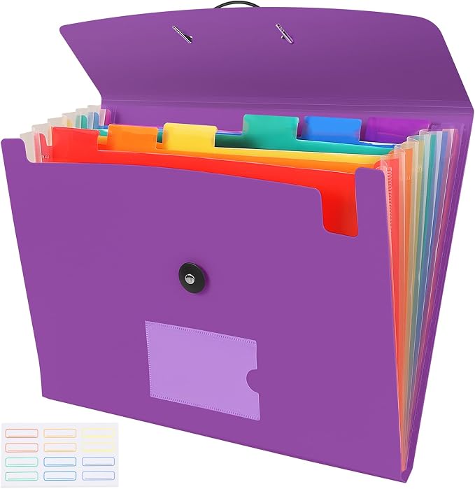7 Pocket Accordian File Folders, Expanding File Folder A4 Letter Size Paper by CASAON