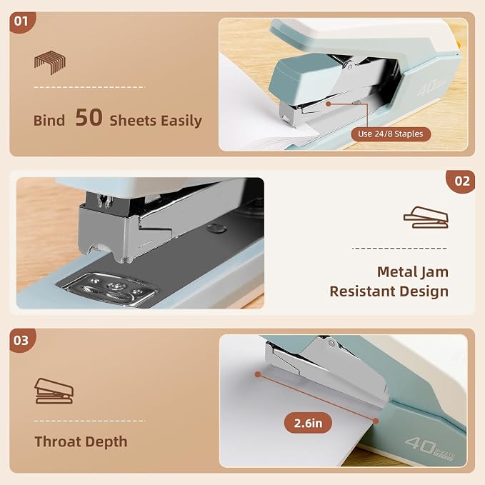 Deli Effortless Desktop Stapler, Heavy Duty Stapler, 40-50 Sheet Capacity - Image 5