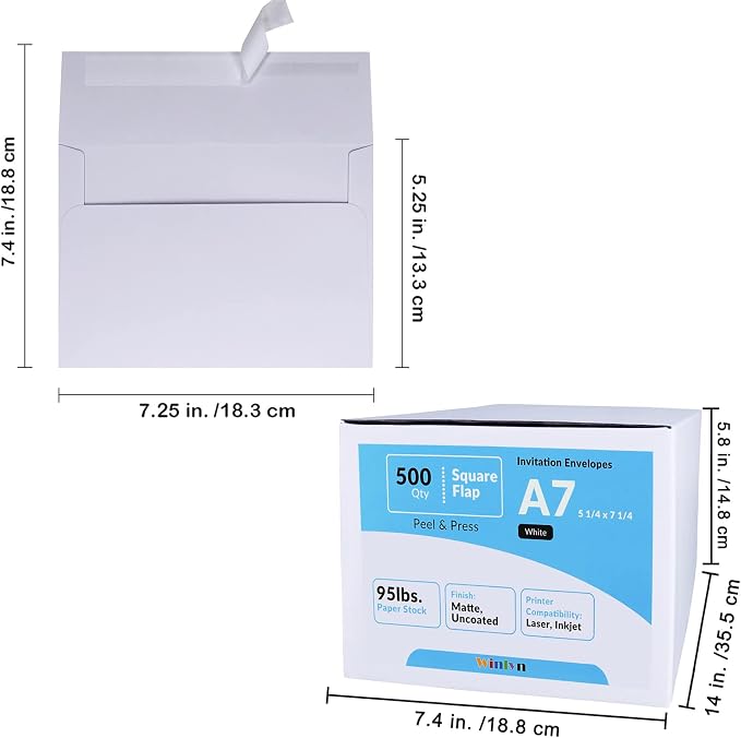 500 Pcs White A7 Invitation Envelopes 5 1/4 x 7 1/4 Square Flap Envelopes Self - Image 4
