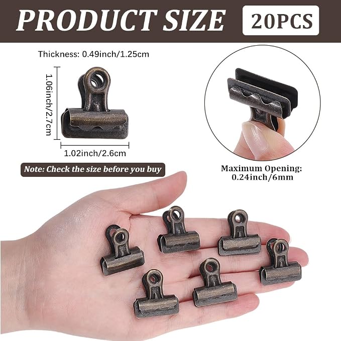 CRASPIRE 20Pcs Bronze Bulldog Clips Mini Vintage Metal Binder Hinge Antique - Image 2