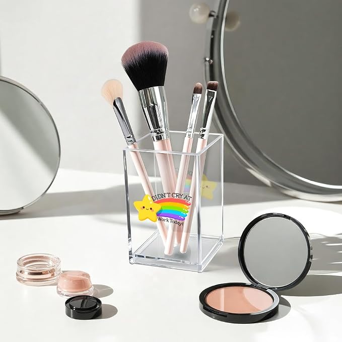 Didn't Cry at Work Today Acrylic Cosmetic Pencil Pen Holder Cup, Funny Gold - Image 3