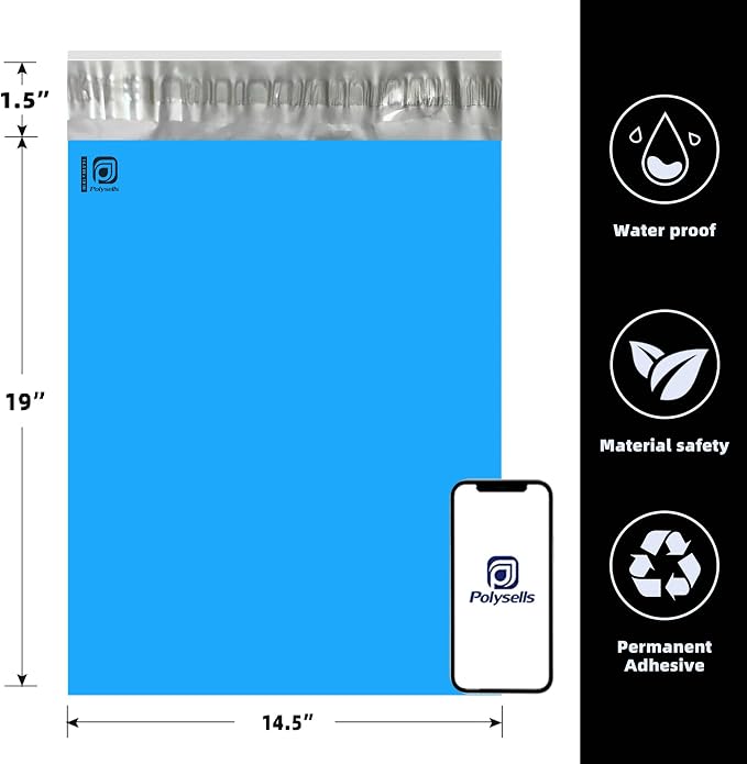 POLYSELLS 500 pcs 14.5x19 Inches Blue Poly Mailers Shipping Envelopes, Strong - Image 2