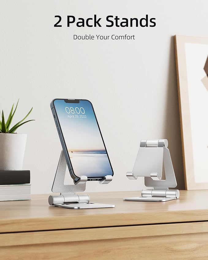 Nulaxy 2 Pack Dual Folding Cell Phone Stand, Fully Adjustable Foldable Desktop - Image 2