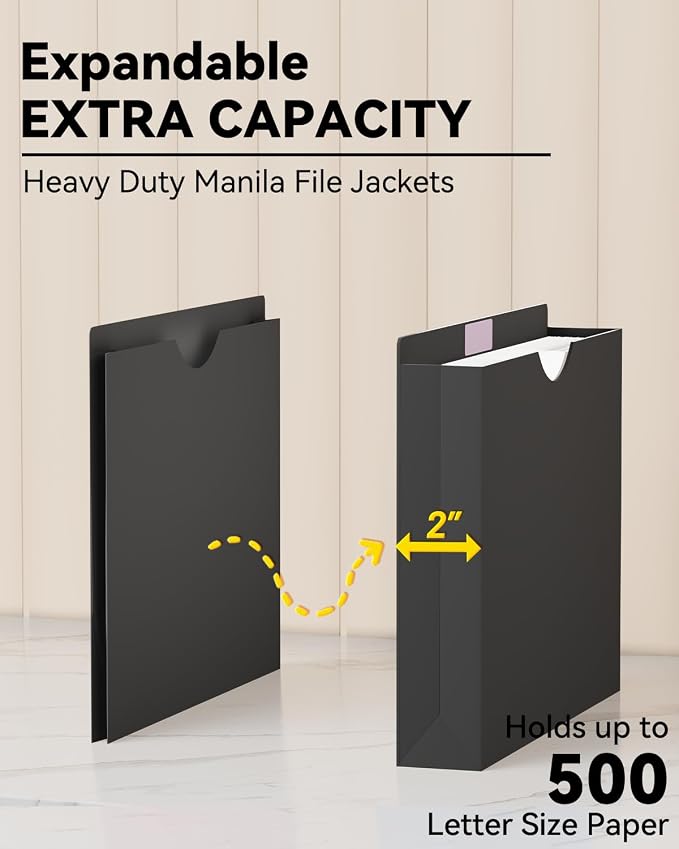 ANSOOK 2 Inch File Jackets & File Pockets, 12 Pack Plastic Manila File Folders - Image 4