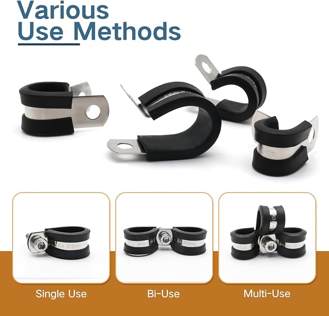ZIPCCI 1-1/2 Inch Wire Clamp, 10 Pack Stainless Steel Cable Clamp, Rubber Metal - Image 3