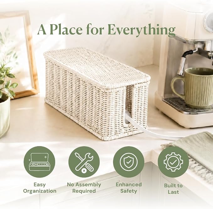 Cable Management Box, Handmade Rattan Cable Organizer - Image 3