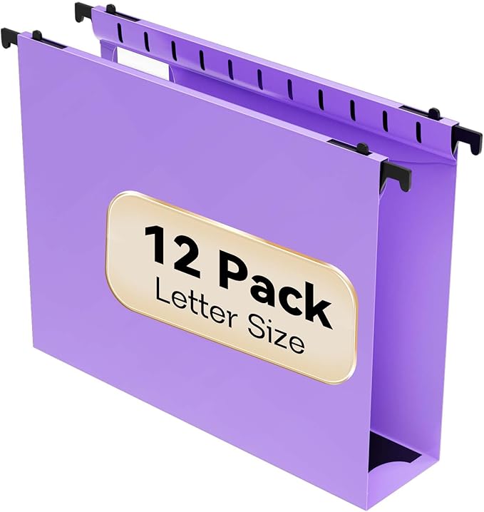Extra Capacity Plastic Hanging File Folder Letter Size, 12 Pack Reinforced Hang by NORDUN