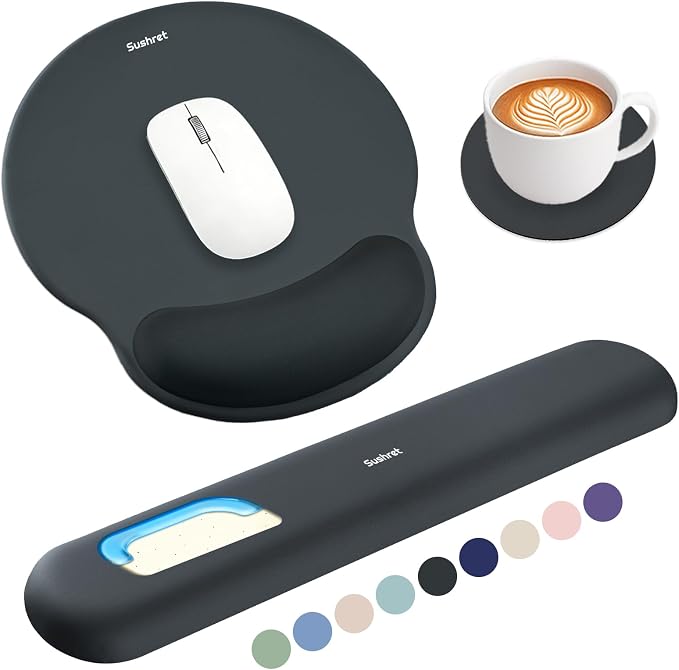 Sushret Mouse Pad and Keyboard Wrist Rest, 3-in-1 Gel Memory Foam Ergonomic by Sushret
