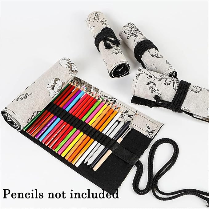 DIYOMR 24/36/72 Slots Pencil Wrap Pencil Rolls, Artist Colored Pencils Roll Up - Image 2