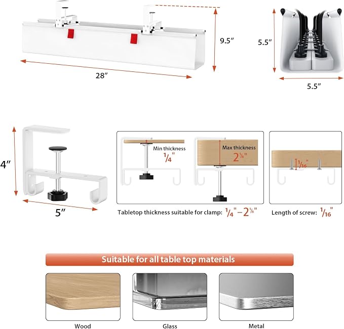 Univivi No Drill Under Desk Cable Management Tray, Clamp/Screw Mount Desk Cable - Image 4