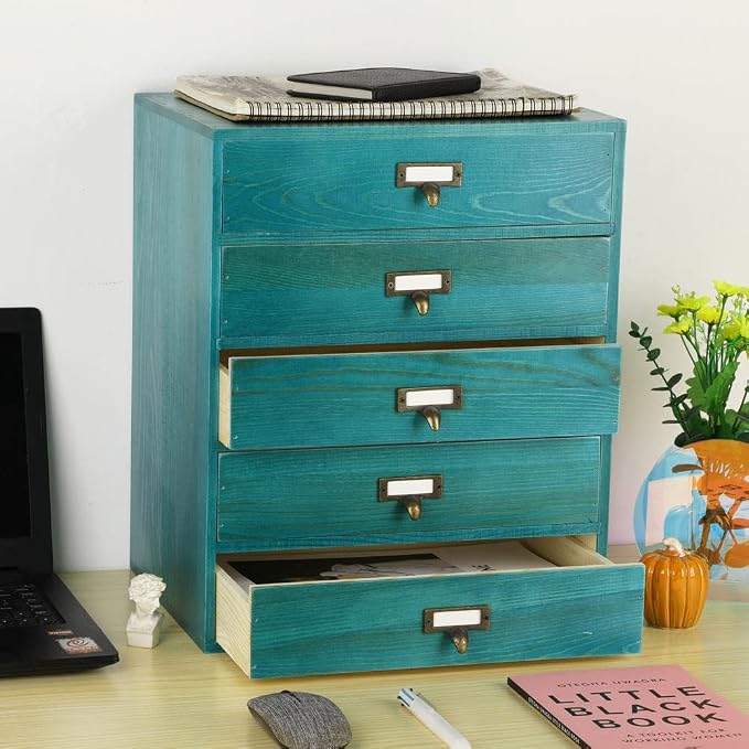 GoooodGIFT Large Wooden Drawers Rustic Desk Organizers and Accessories Wooden - Image 2