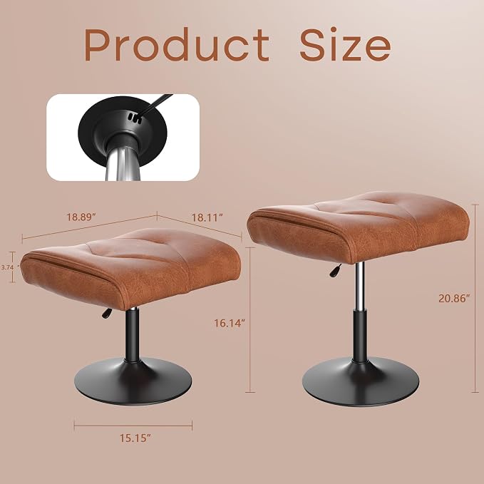 VECELO Foot Rest Under Desk Ottoman, PU Height Adjustable Footrest - Image 2