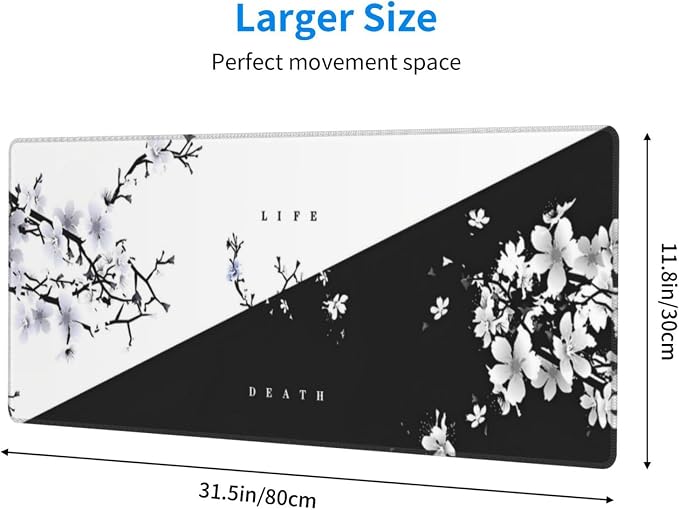 Japanese Life Death Keyboard Mat, Japanese Sakura Pagoda Sun Mouse Pad - Image 2