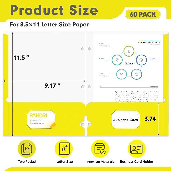 Two Pocket Portfolio Folders, PANDRI 60 Pack 3 Hole Punched 2 Pocket Folders - Image 2
