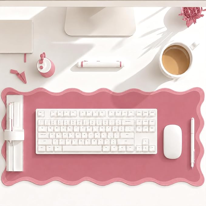 Hahafelt Scalloped Desk Mat Large Desk Pad Cute Coquette Table Mat Back to - Image 6