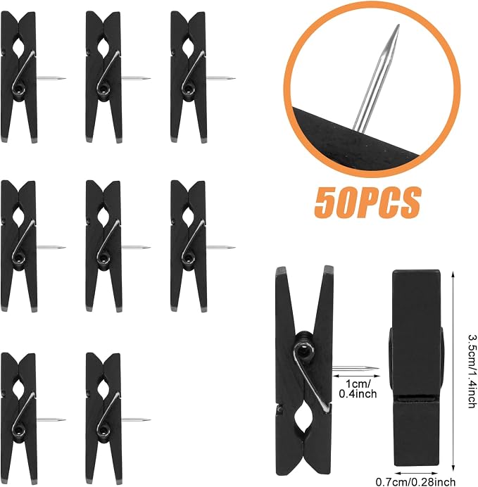 50 Pcs Push Pin with Wooden Clips, Durable Wooden Push Pins, Decorative - Image 2