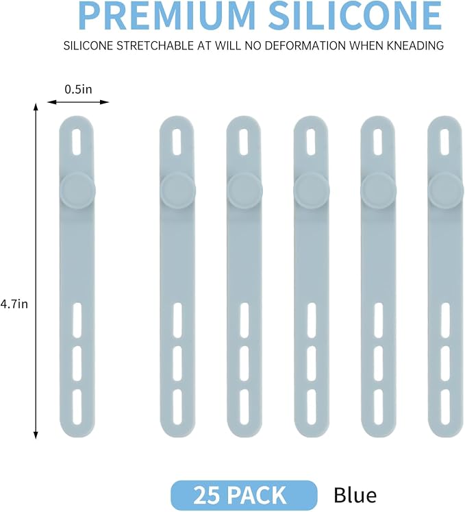 Oligei 25 Pcs Silicone Cable Ties, Cable Ties Reusable, High Elasticity Cord - Image 2