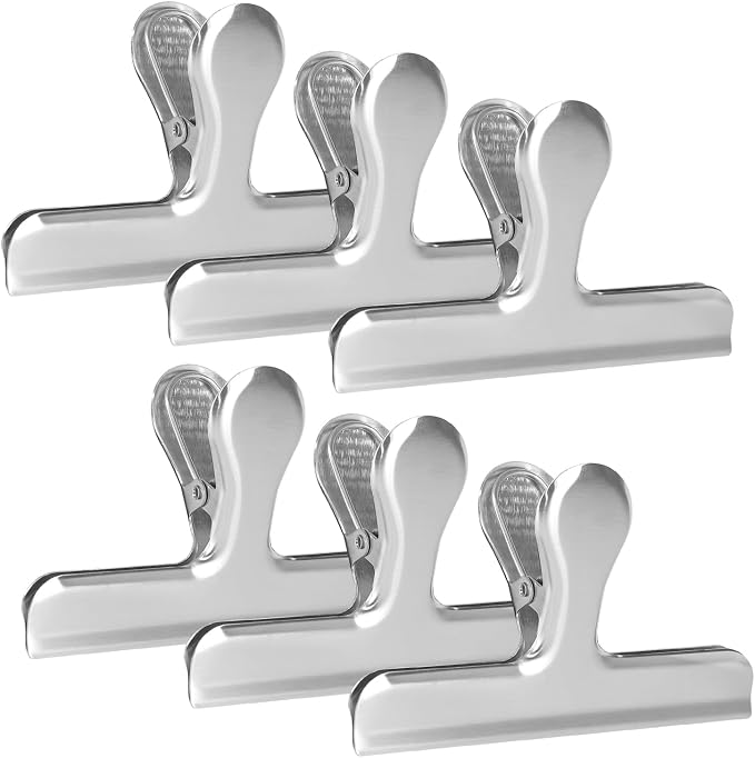 6 Pack Silver Chip Clips, 4.7 inch Stainless Steel Paper Clamps, Round Smooth by komstuon