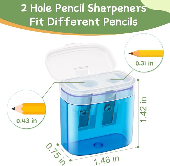 60 Pack Bulk Pencil Sharpeners for Classroom, Double Hole Small Manual Sharpener - Image 2