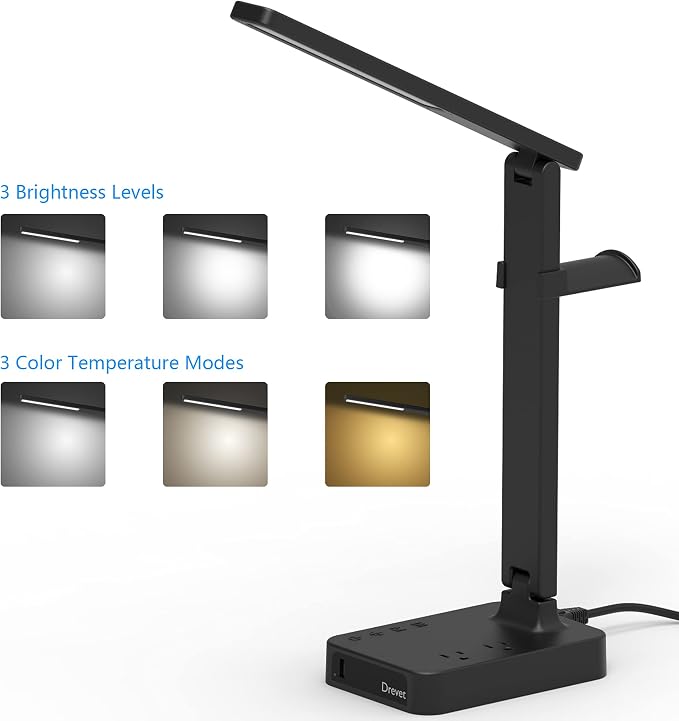 Drevet LED Desk Lamp with Headphone Stand, Desk Light with 1 USB Charging Port - Image 2
